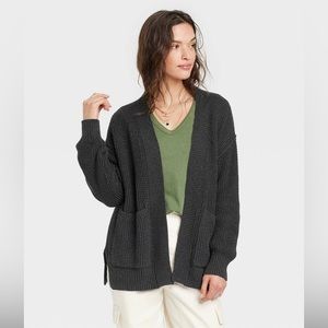 Universal Thread Charcoal Gray Waffle Knit Cotton Cardigan